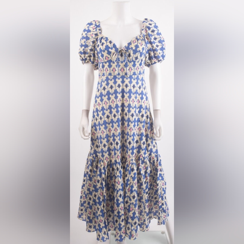 Zara Blue and White Ruffled Tiered Sundress